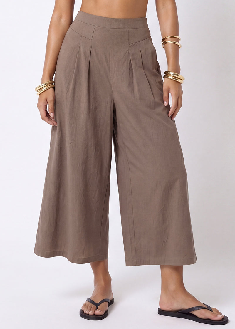 Cotton Linen Wide-Leg Culotte Pants