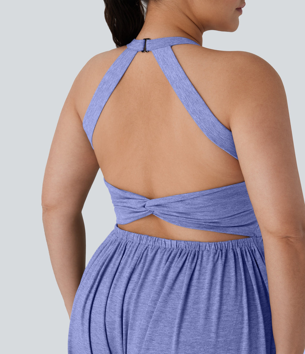 Backless Twisted Harem Casual Plus Size Jumpsuit with Side Pocket-Easy Peezy Edition