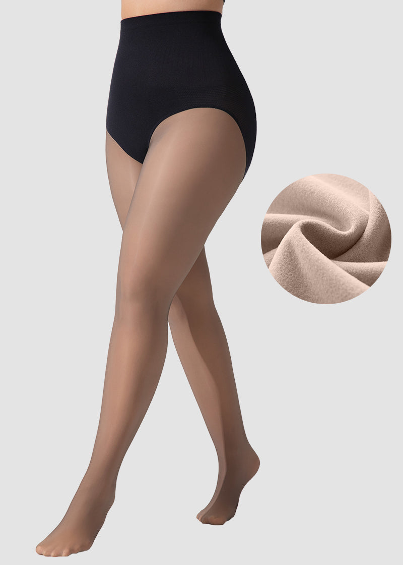 Semi-Sheer Black High-Waist Shaping Tights – Thin & Fleece-Lined