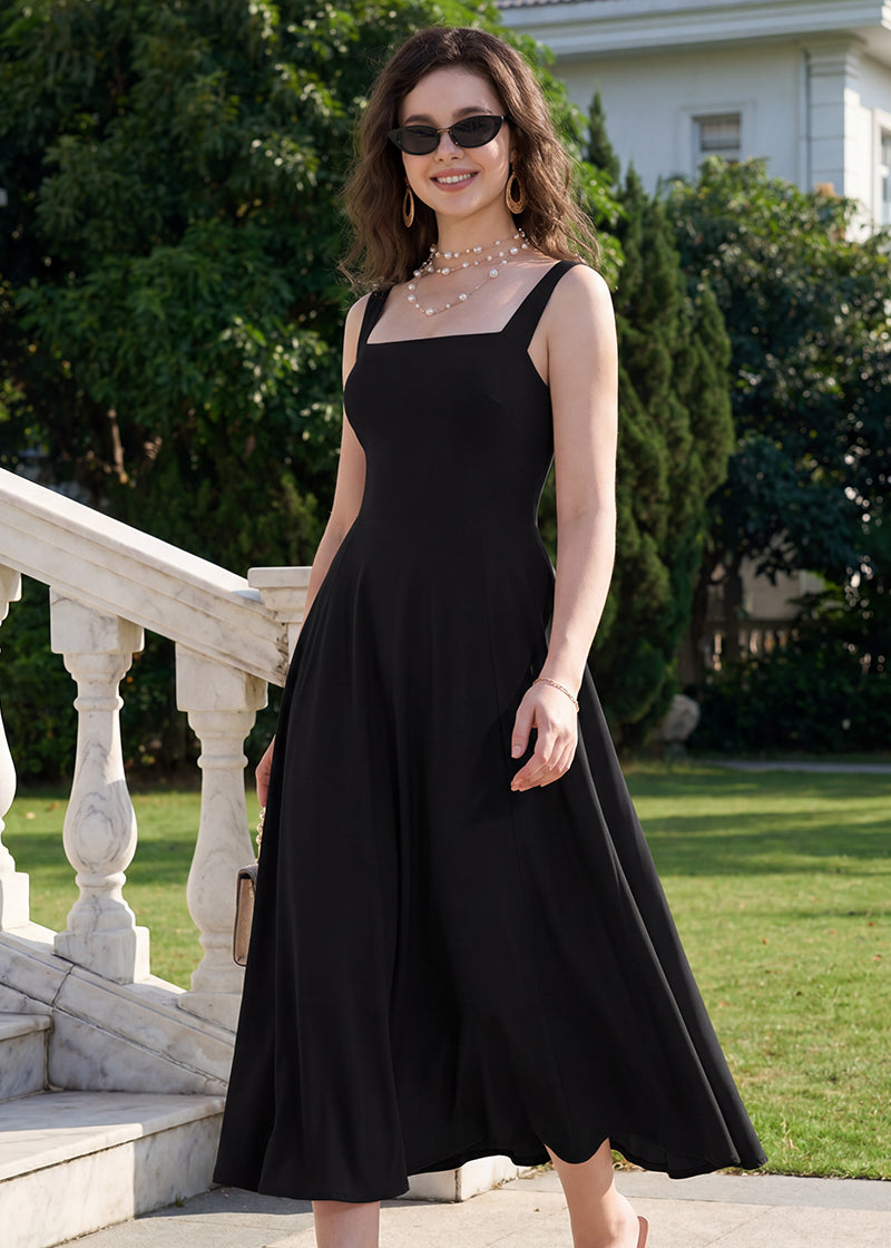 Women's Square Neck Sleeveless Flowy Maxi Dress with Pockets