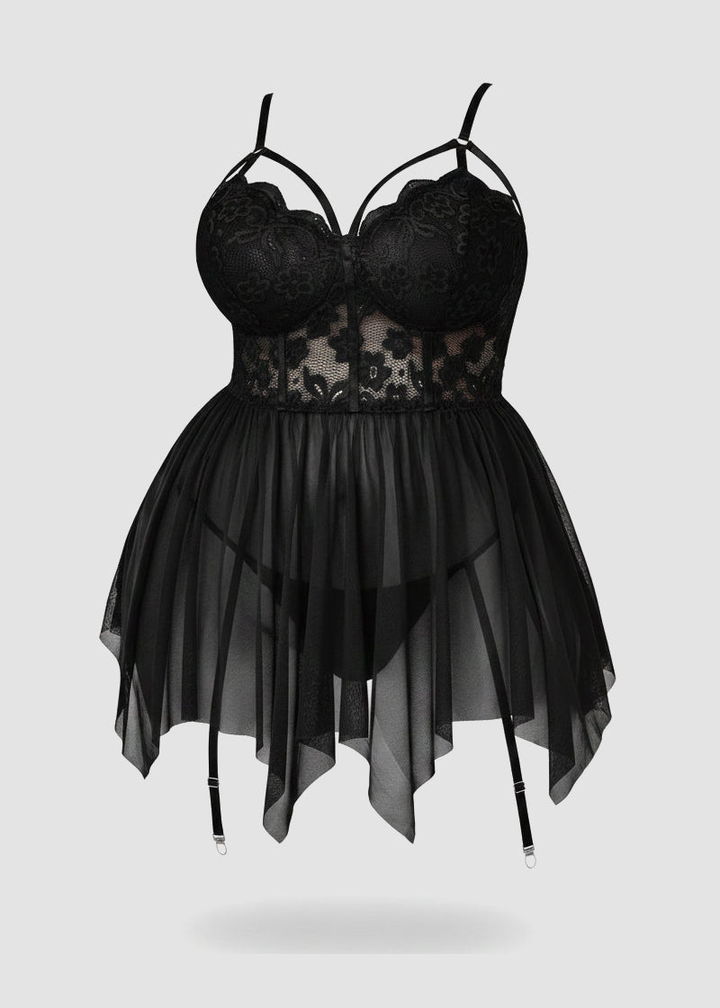 Sexy Plus Size Mesh Lace Babydoll – Curvy Nightgown for Bold Nights