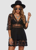 Contrast Lace Bathing Suit Cover Up V-Neck Swimsuit Coverups