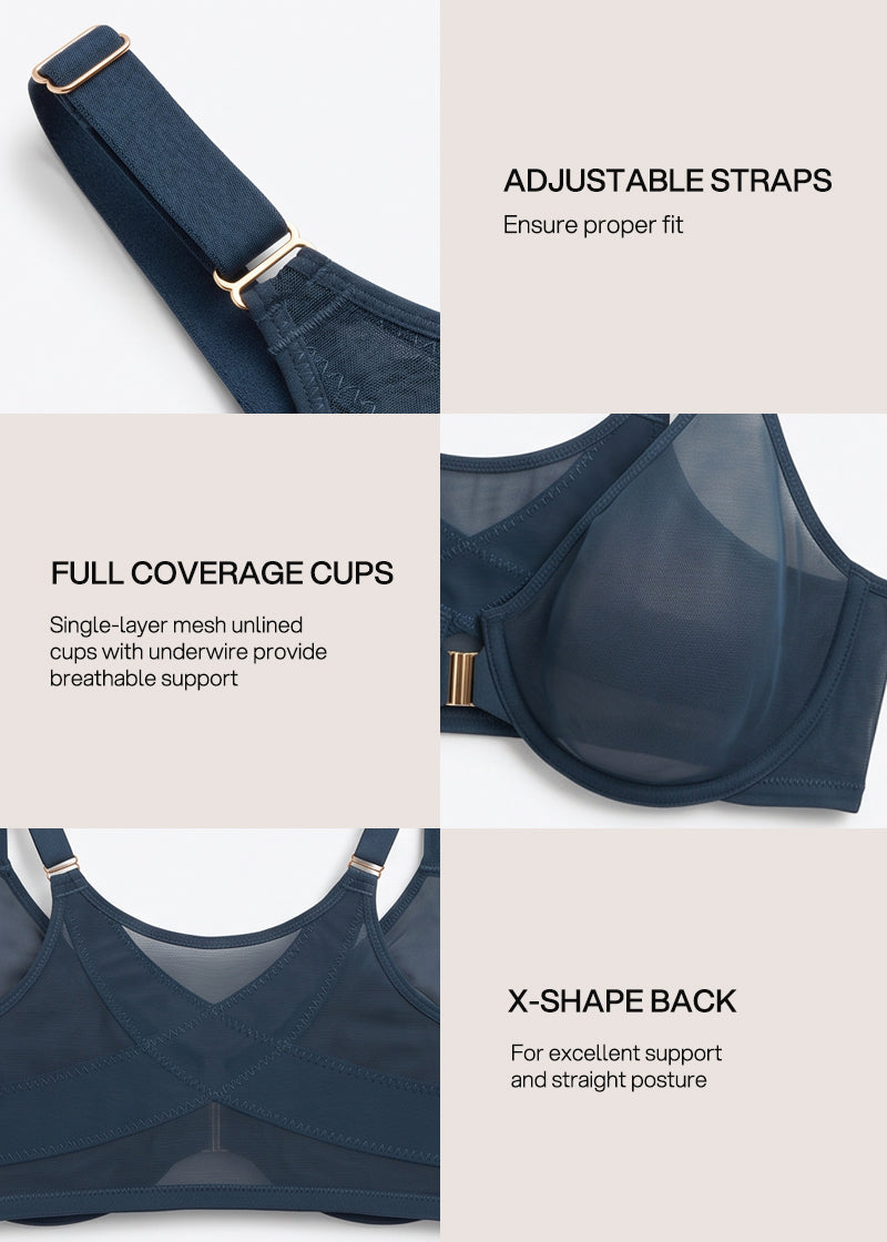 Front Closure Mesh Support Bra