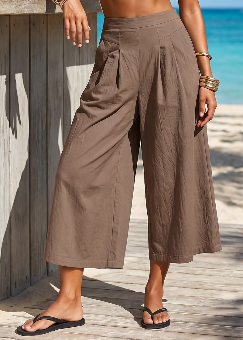 Cotton Linen Wide-Leg Culotte Pants