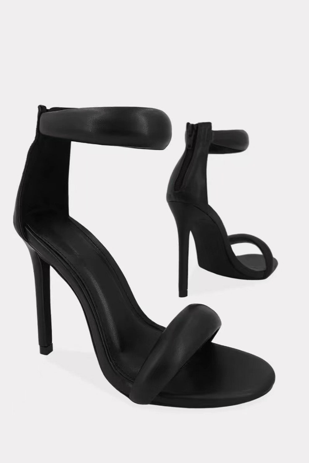 Elegant Glossy Ankle Strap Peep Toe Plain Stiletto Heels-Black