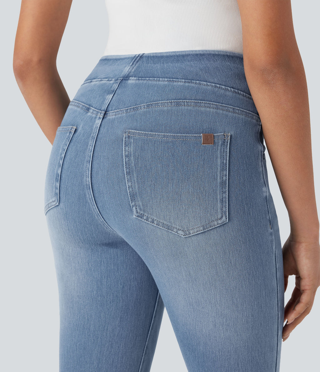 FlexTM High Waisted Tummy Control Washed Casual Bootcut Jeans with Pockets