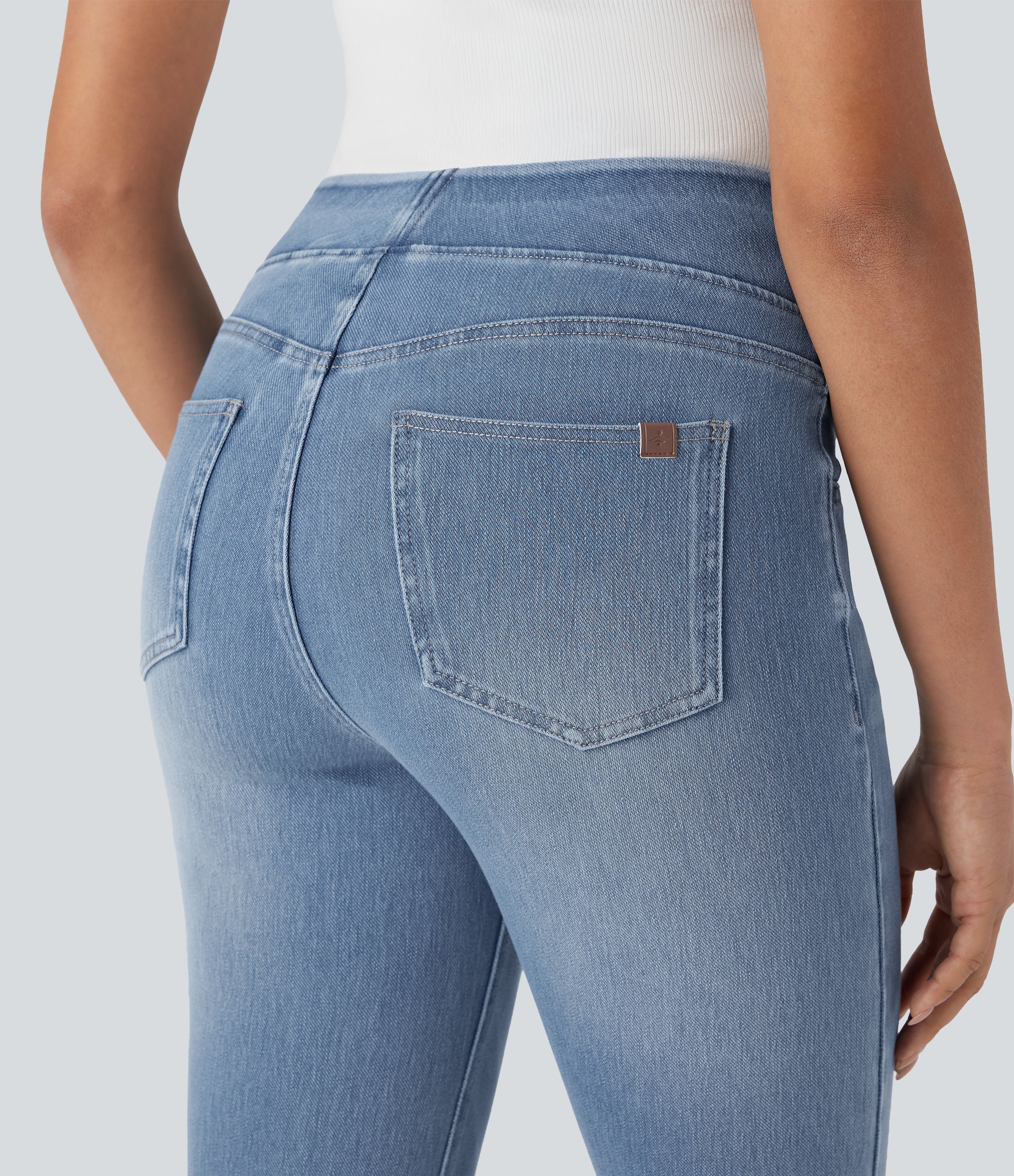 FlexTM High Waisted Tummy Control Washed Casual Bootcut Jeans with Pockets