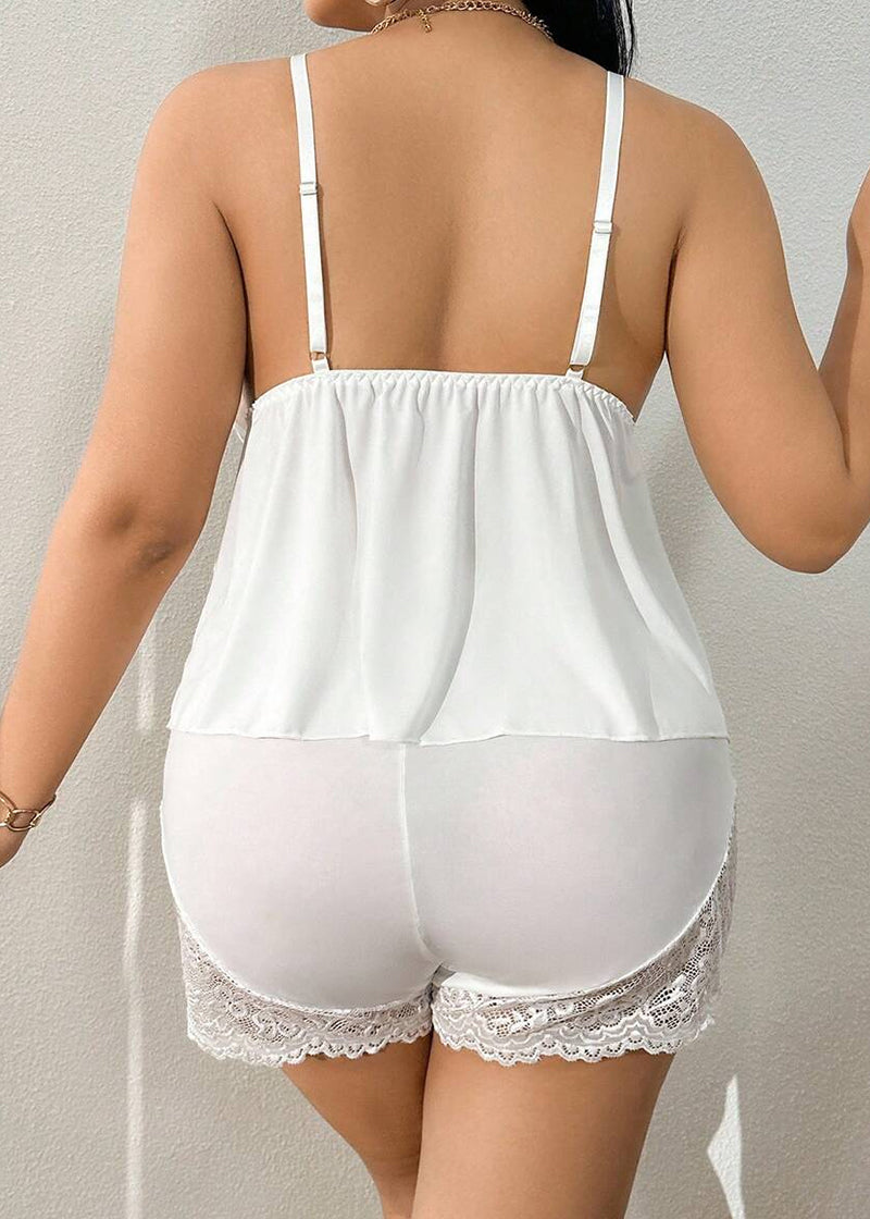 Plus Size Lace Satin Cami Pajama Set – Sexy Two-Piece Sleepwear for Women