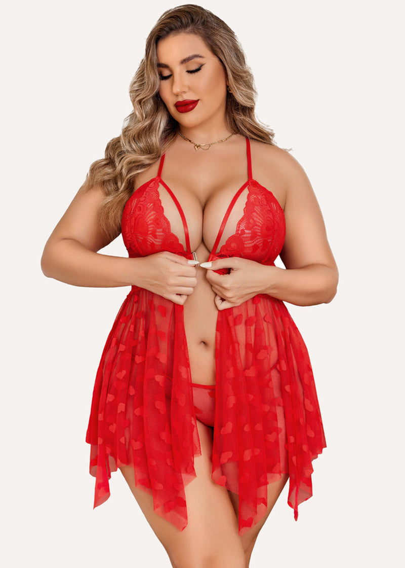 Plus Size Lace Nightdress with Front Slit