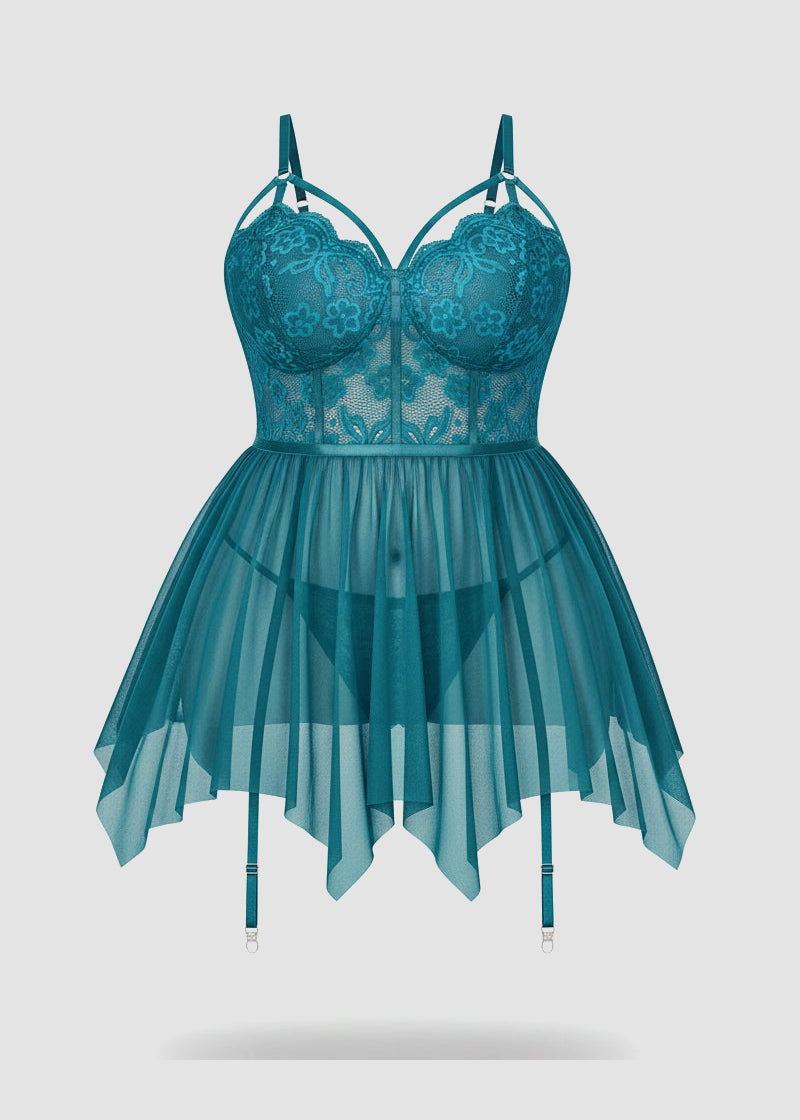 Sexy Plus Size Mesh Lace Babydoll – Curvy Nightgown for Bold Nights