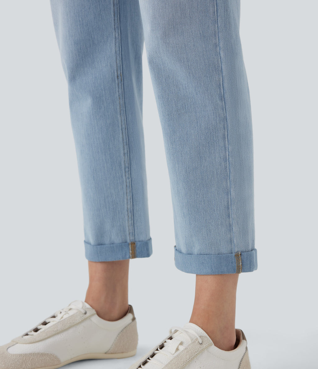 FlexTM Mid Rise Straight Leg Washed Casual Jeans with Pockets