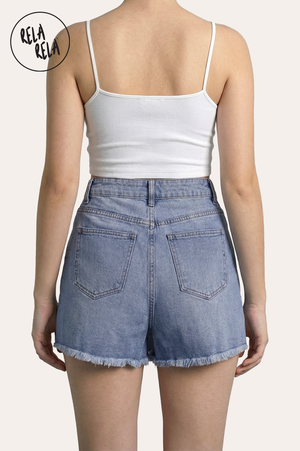 Multi-Button Stretchy Mid Rise Denim Skorts in Blue