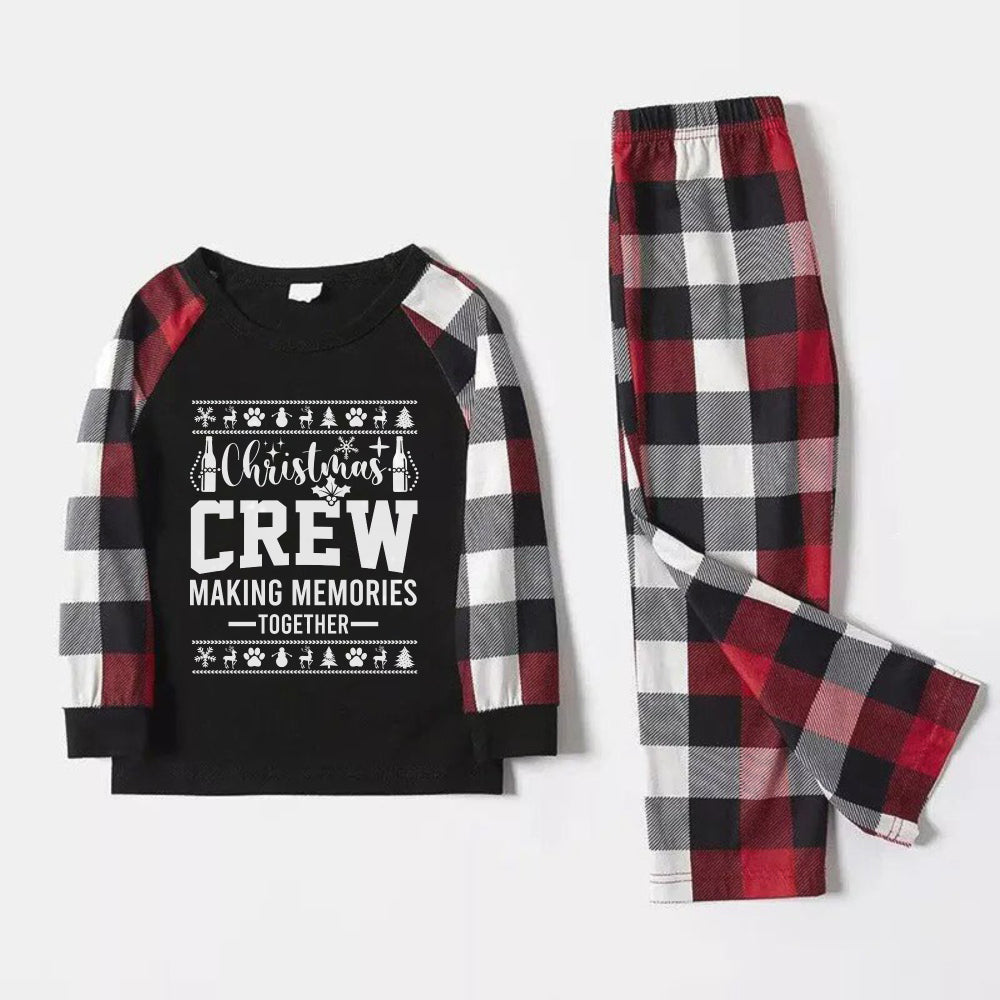 Christmas Family Matching Pajamas-Red and Gray Plaid Pjs set with Slogan and Christmas Pattern Print