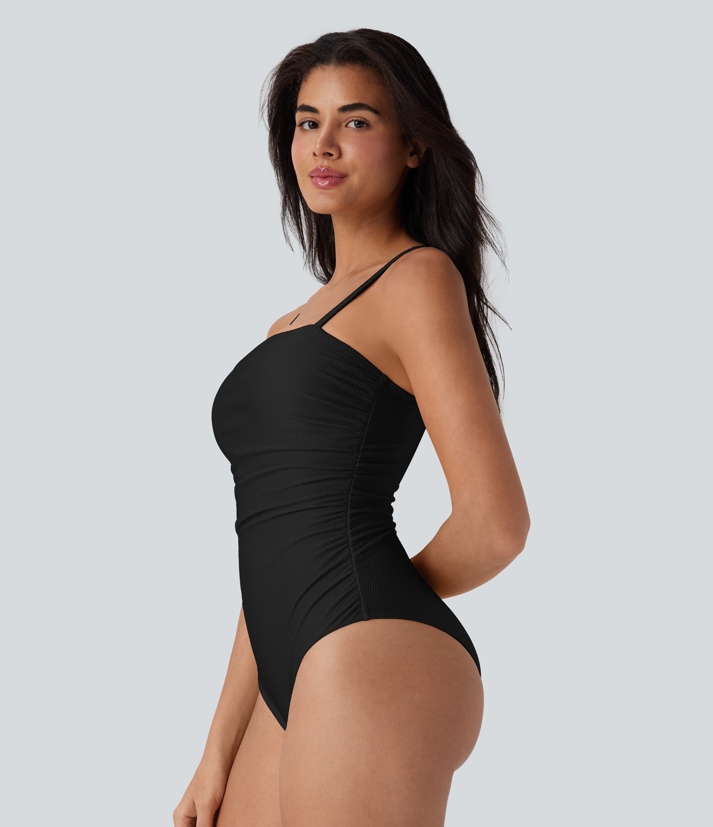 Ruched Texture Sheen One Piece Swimsuit