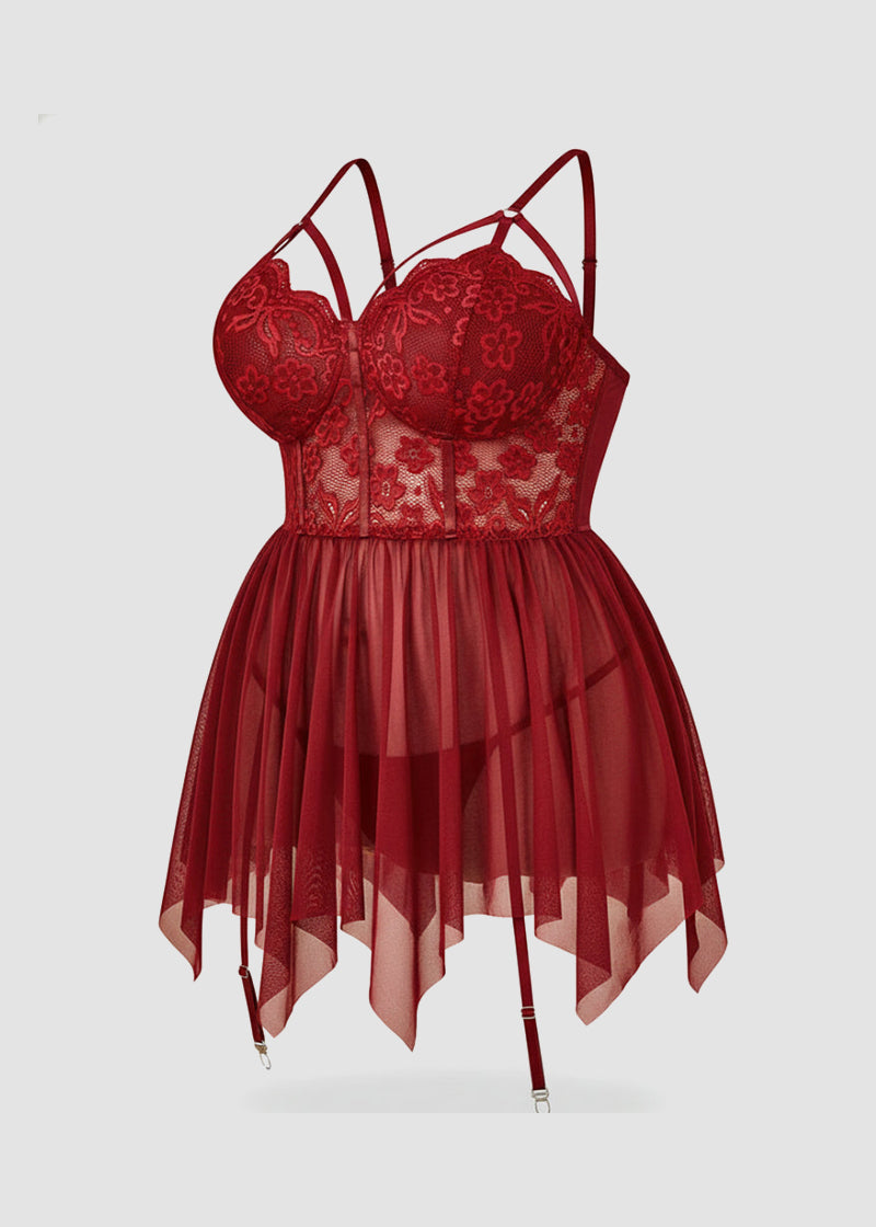 Sexy Plus Size Mesh Lace Babydoll – Curvy Nightgown for Bold Nights
