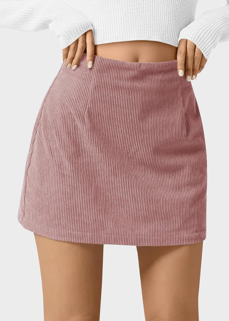 High Waist Corduroy Mini Skirt with Built-in Safety Shorts
