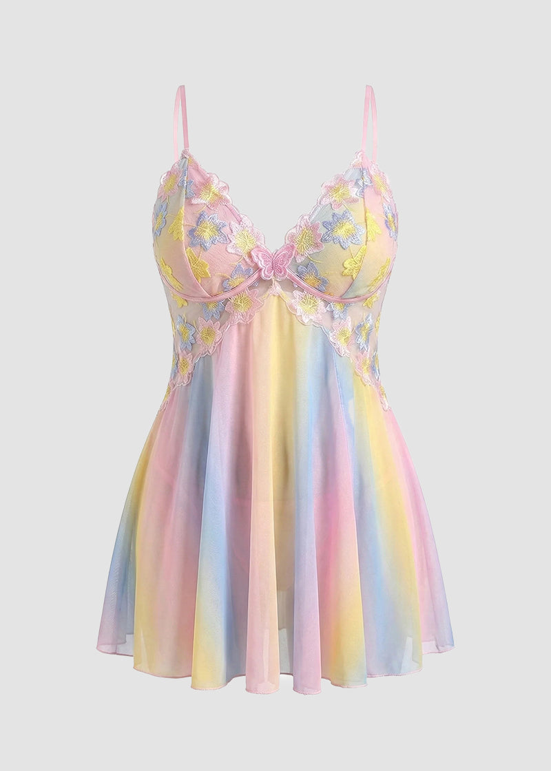 Plus Size Rainbow Ombre Sheer Babydoll Nightgown
