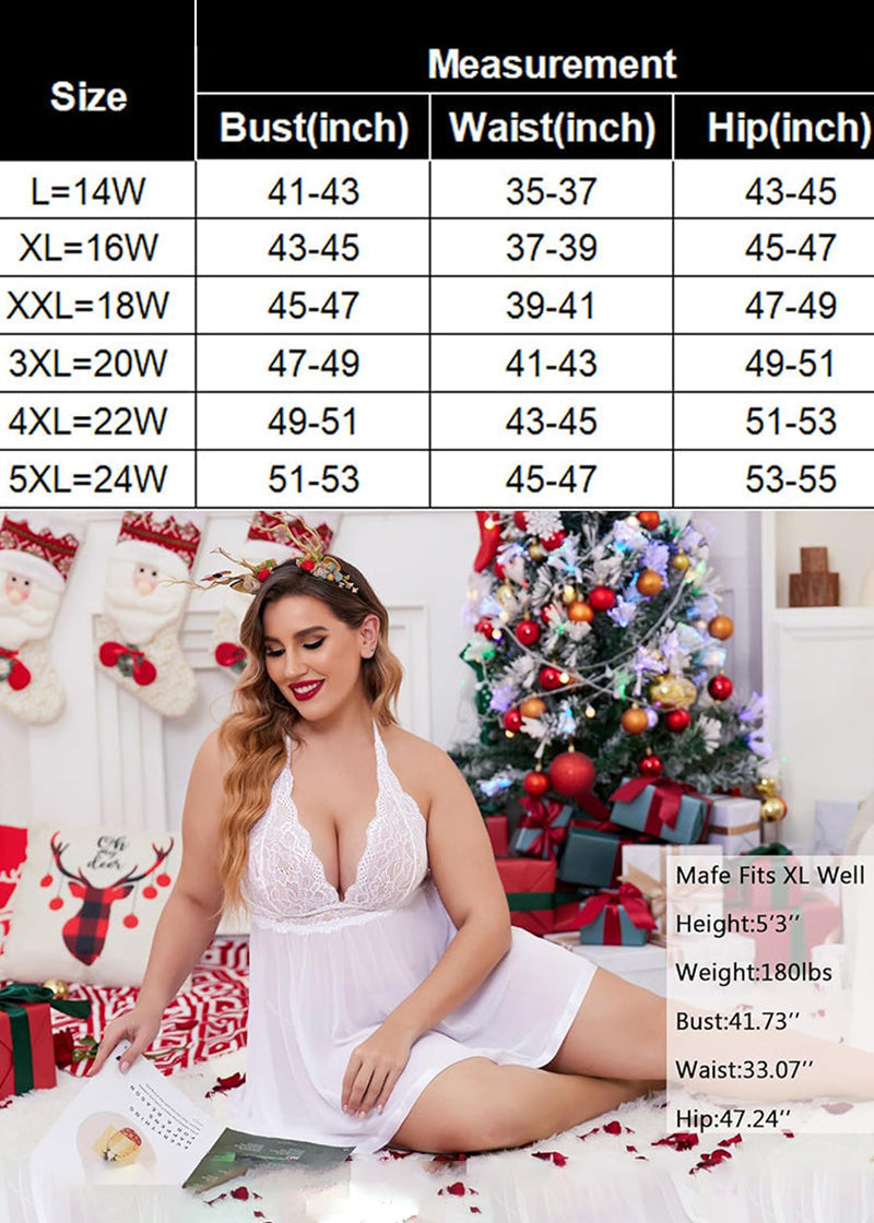 Women’s Plus Size Lace Babydoll – Mesh Chemise Sleepwear