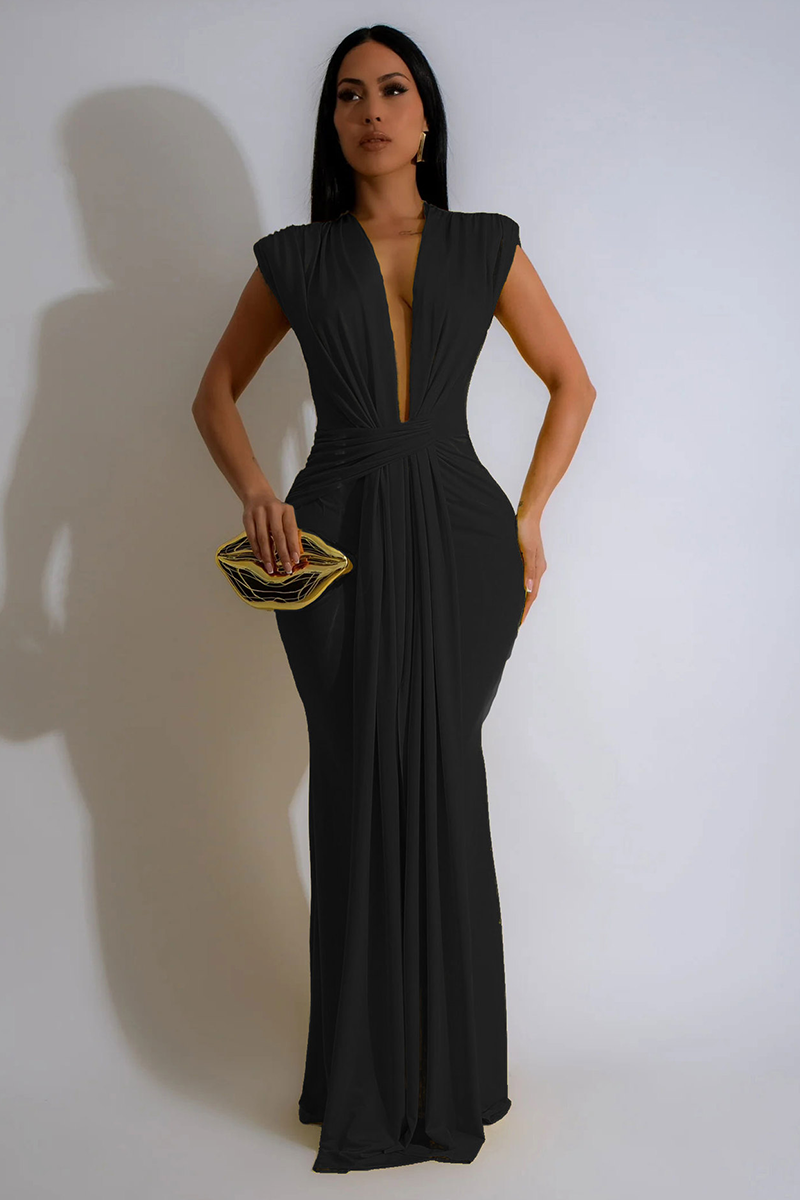 Deep V Neck Bodycon Streamer Decor Sleeveless Gowns Maxi Dresses-Pink