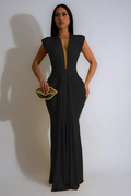 Deep V Neck Bodycon Streamer Decor Sleeveless Gowns Maxi Dresses-Pink