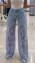 Women's Lace Patchwork Hollow Jeans