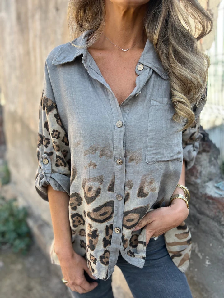 Ladies Lapel Breasted Printed Casual Top