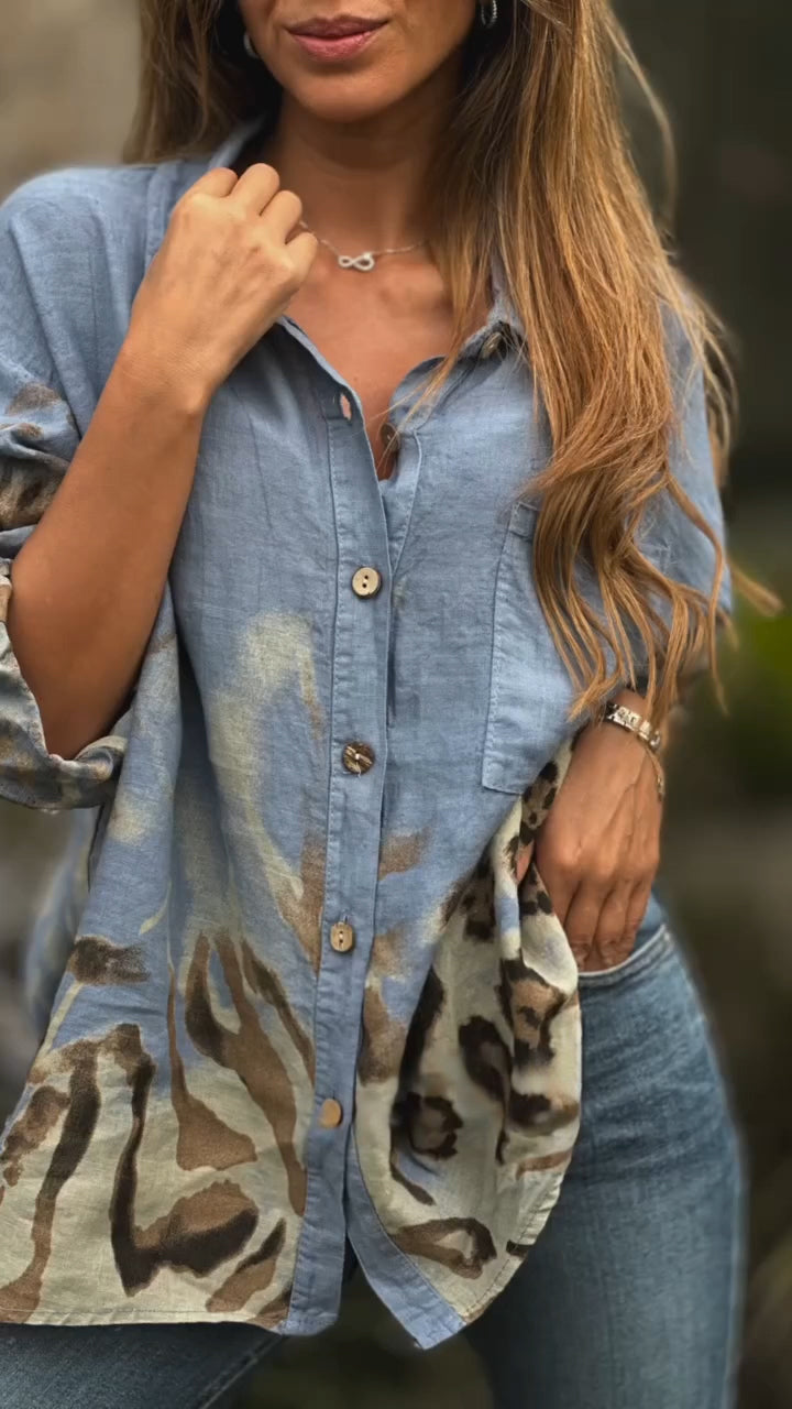 Ladies Lapel Breasted Printed Casual Top