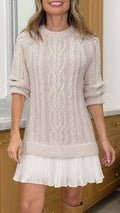 Women Round Neck Sweater Spliced casual Dress