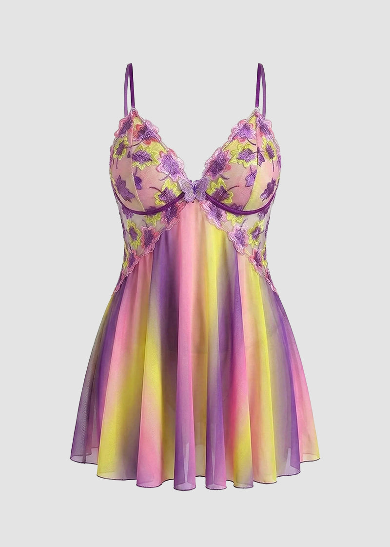 Plus Size Rainbow Ombre Sheer Babydoll Nightgown