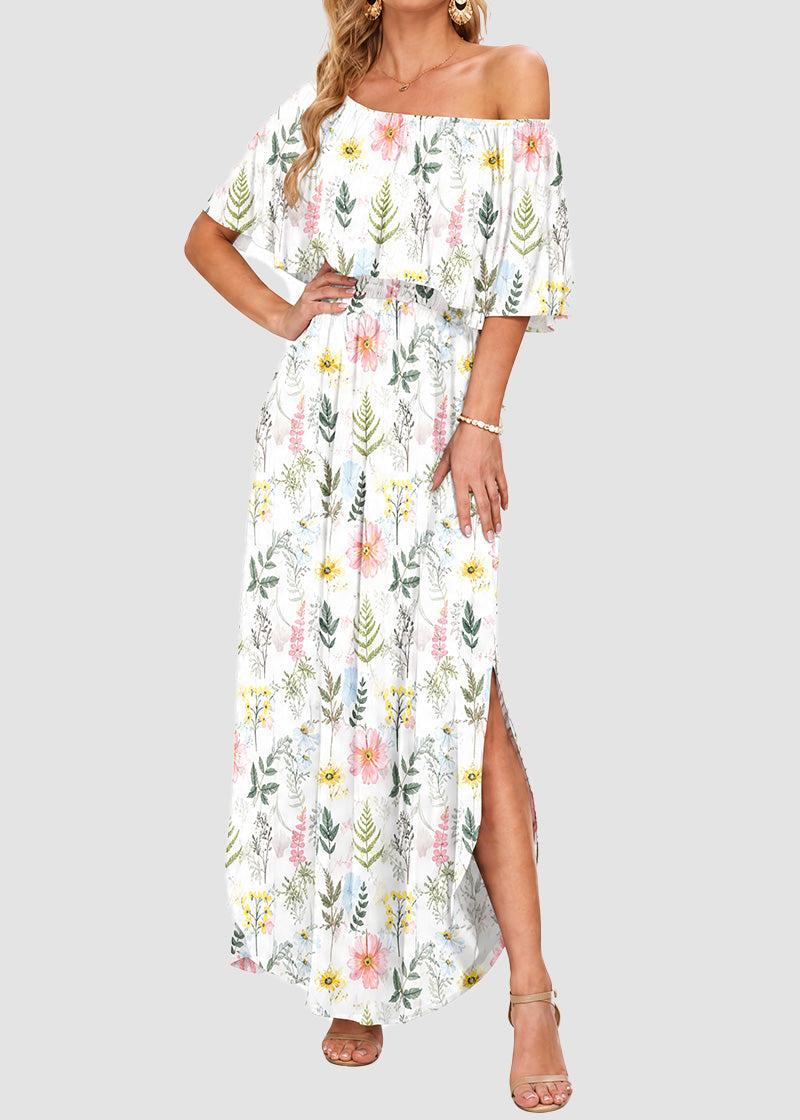 Women's Plus Size Off Shoulder Maxi Dress with Pockets