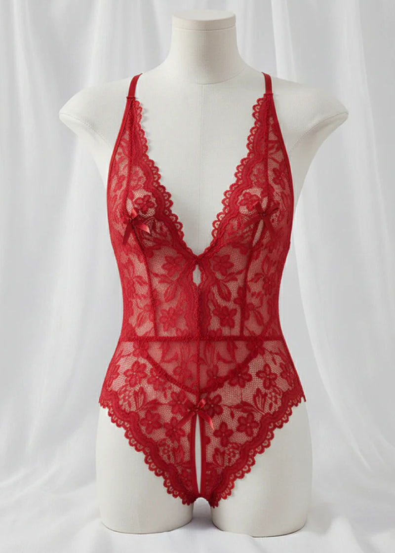 Bridal Whisper Halter Lace Crotchless Teddy