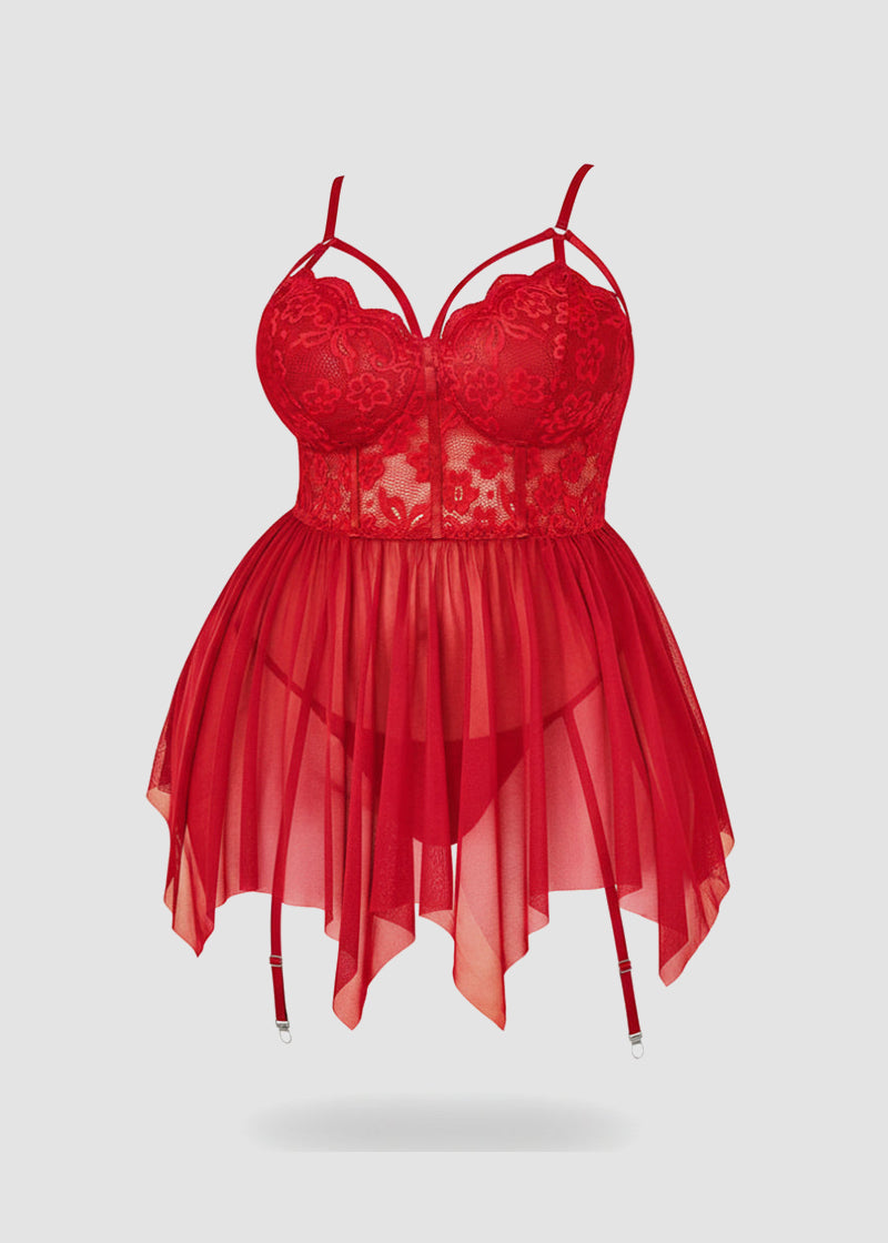 Sexy Plus Size Mesh Lace Babydoll – Curvy Nightgown for Bold Nights