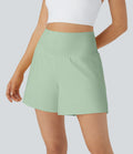 2026🔥UK Super High Waisted Back Pocket & Side Hidden Pocket 2-in-1 Yoga Shorts-Light Bean Green