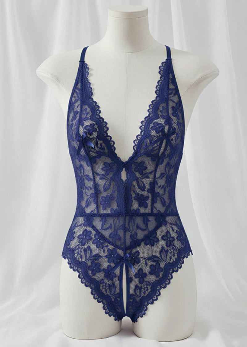 Bridal Whisper Halter Lace Crotchless Teddy
