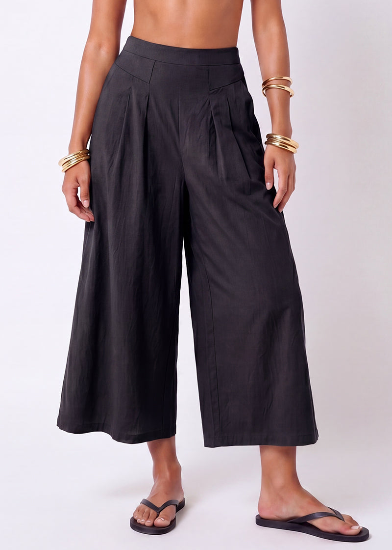 Cotton Linen Wide-Leg Culotte Pants