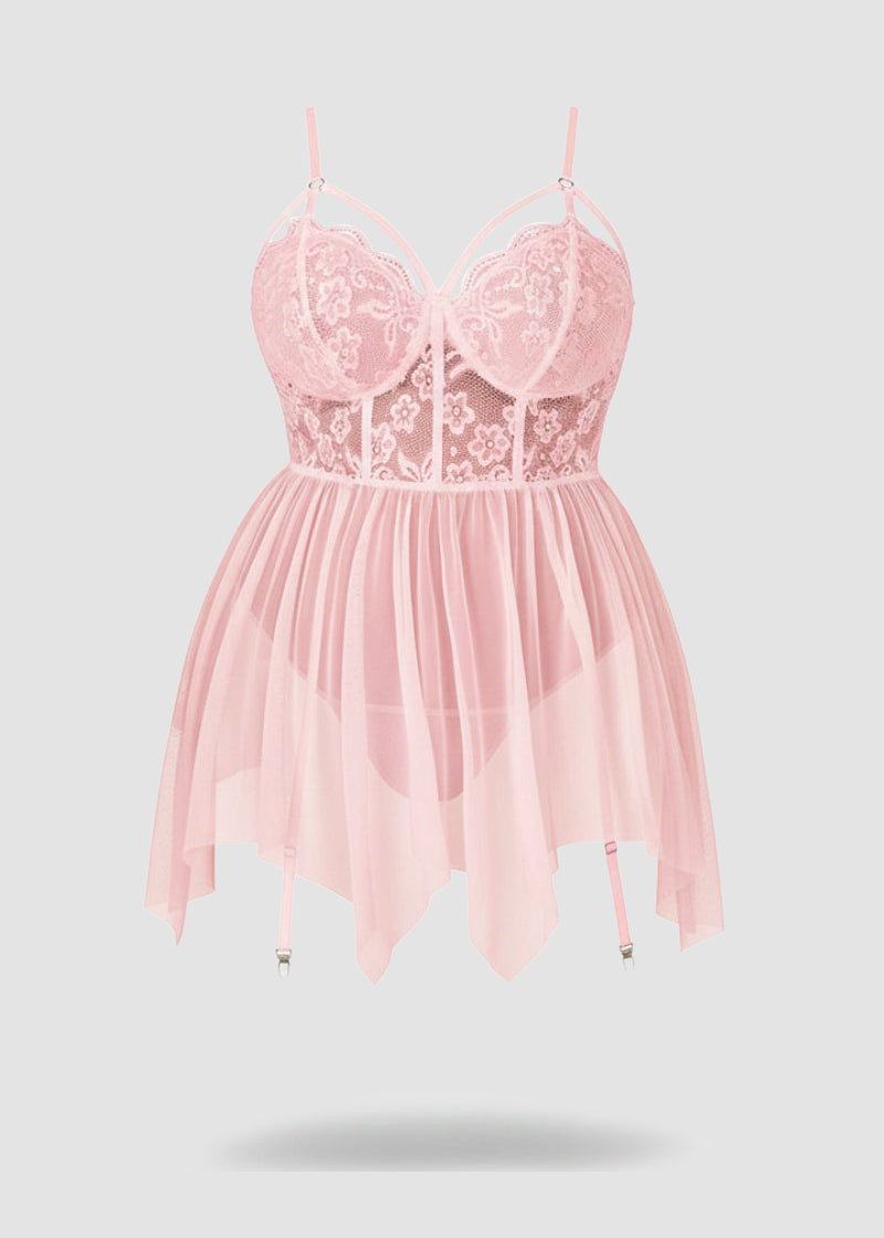 Sexy Plus Size Mesh Lace Babydoll – Curvy Nightgown for Bold Nights