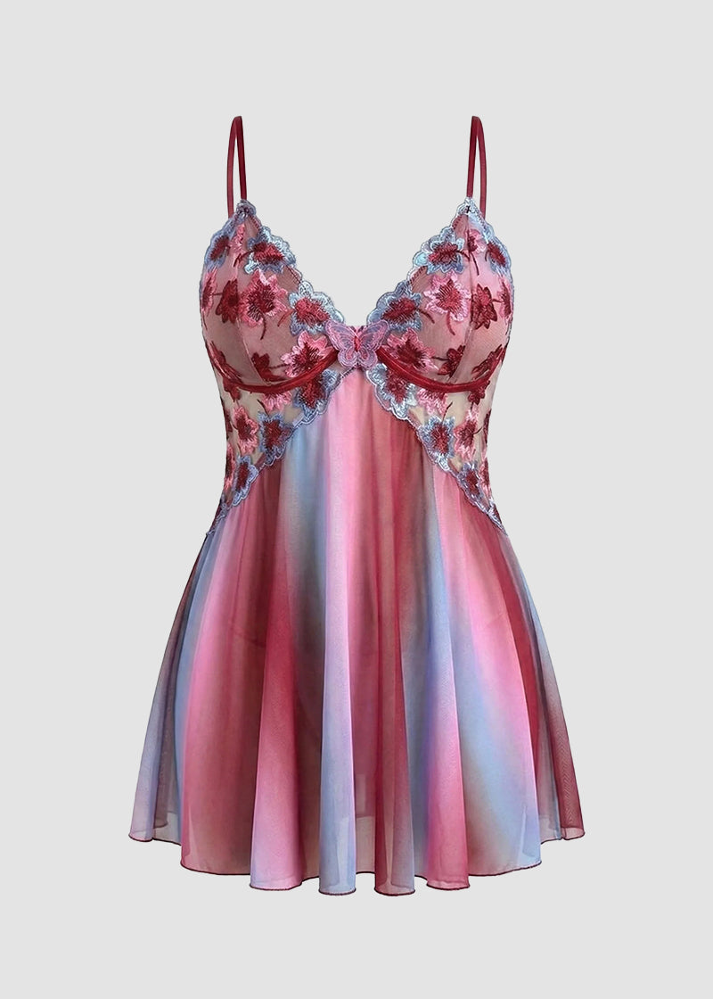 Plus Size Rainbow Ombre Sheer Babydoll Nightgown