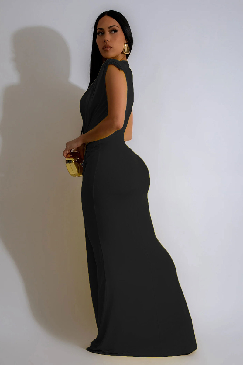 Deep V Neck Bodycon Streamer Decor Sleeveless Gowns Maxi Dresses-Pink