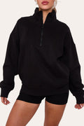 Premium Fleece Lined Half Zip Top & Shorts Co-Ord Tracksuit Set in Black