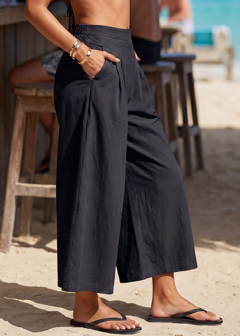 Cotton Linen Wide-Leg Culotte Pants