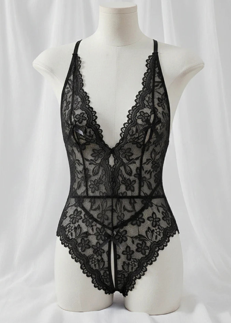 Bridal Whisper Halter Lace Crotchless Teddy