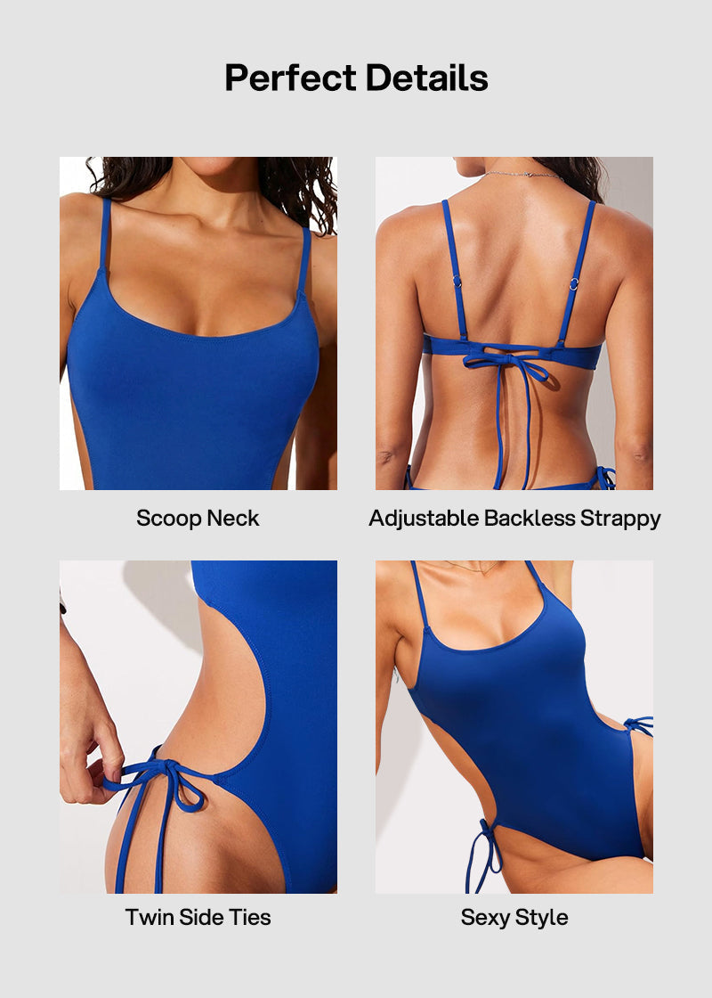 Scoop Neck Backless One Piece Swimsuit – Adjustable Straps, Fully Lined