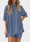 Casual Oversized 2-Piece Lounge Set with Crewneck & Split Hem