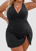 Plus Size Tummy Control Knot Detailed Swimdress