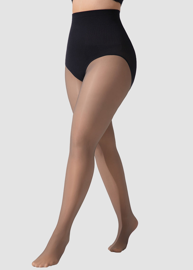 Semi-Sheer Black High-Waist Shaping Tights – Thin & Fleece-Lined