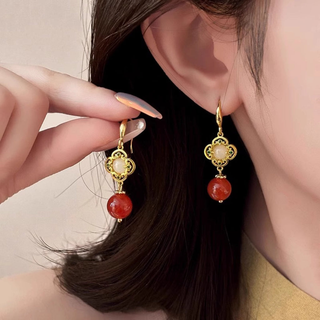 New Chinese-style Traditional Red Bead Earrings