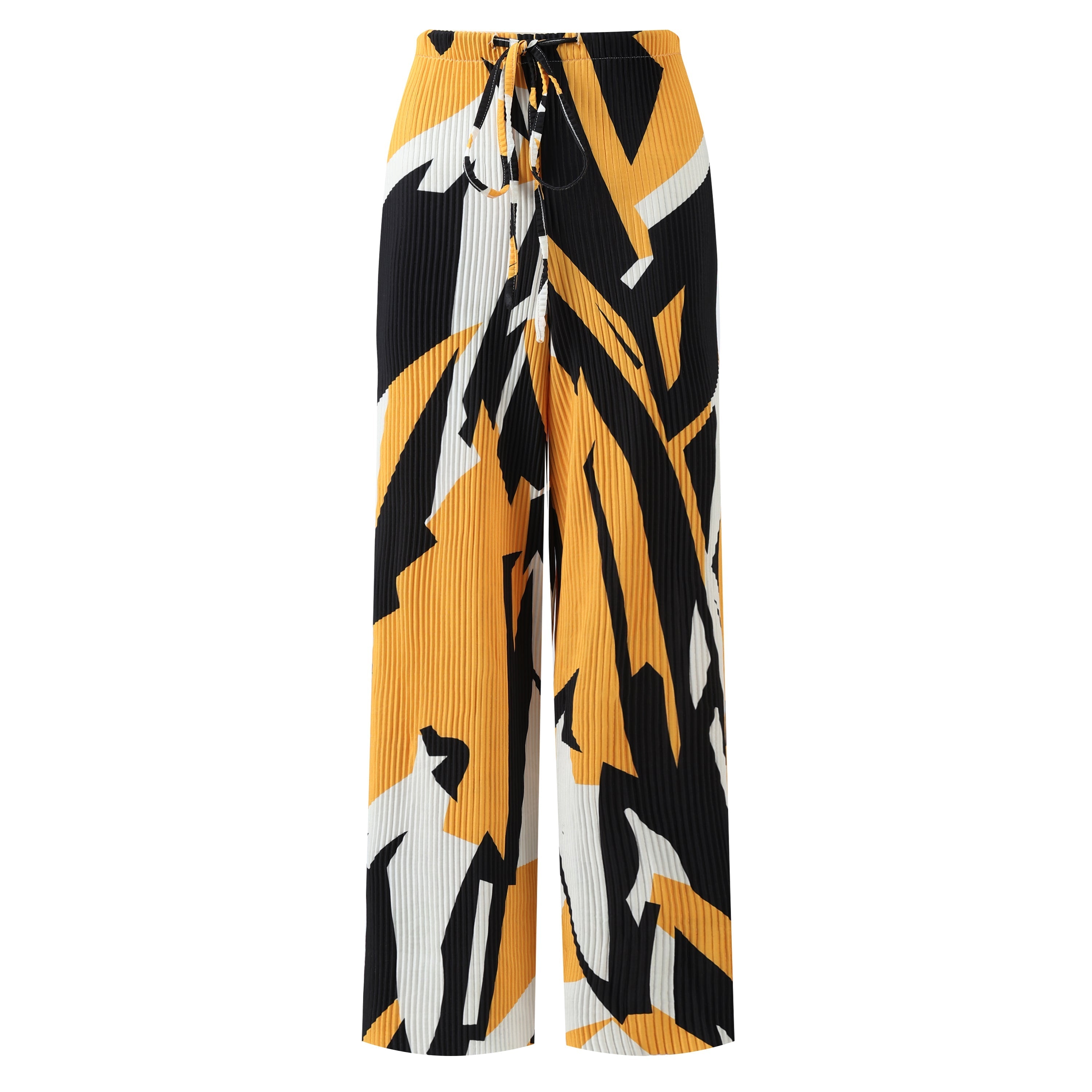 ChicHero Abstract Print Wide-Leg Drawstring Pants Palazzo Pleated Pants