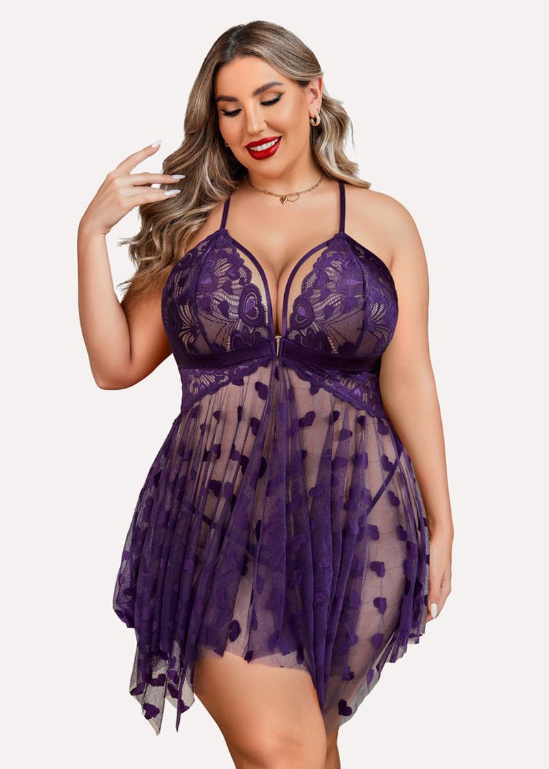 Plus Size Lace Nightdress with Front Slit