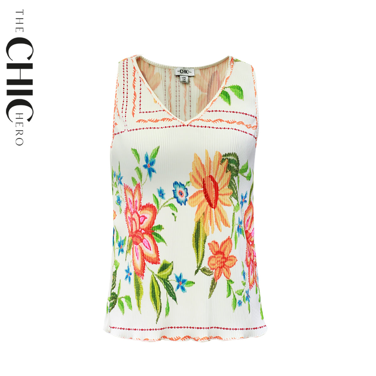 Colorful Floral Embroidery Vest Top & Pleated Pants