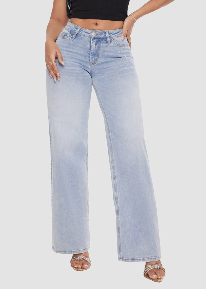 Mid-Low Rise Stretch Baggy Wide-Leg Jeans